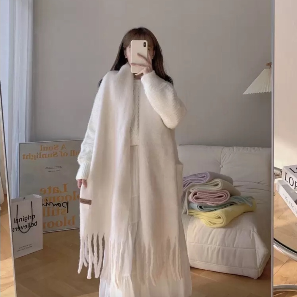 White Fringe Scarf